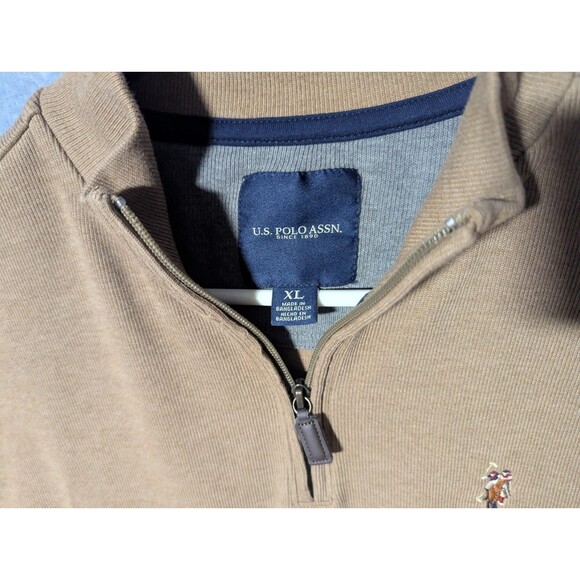 US Polo Assn Mens XL Beige Heather Quarter Zip Sweater Pullover Sweater Cotton - Picture 3 of 5
